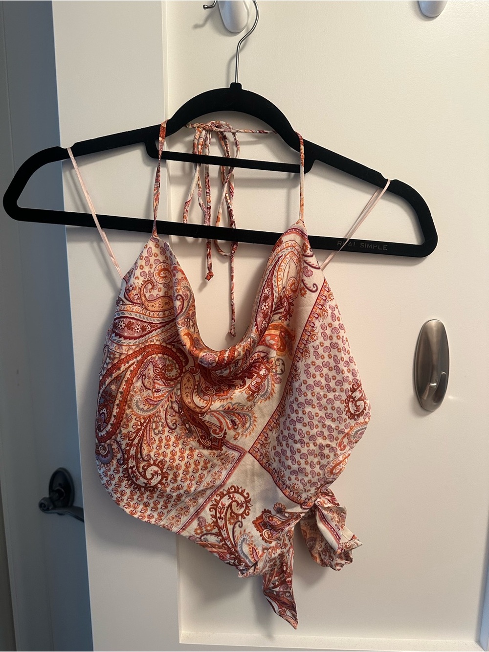 Cotton Candy Orange Multi Paisley Halter Scarf Top